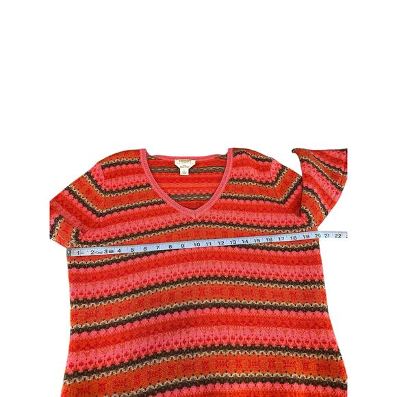 Talbots Petites Sweater Orange Pink Merino Wool Knit V-Neck Nordic Large - Picture 9 of 12